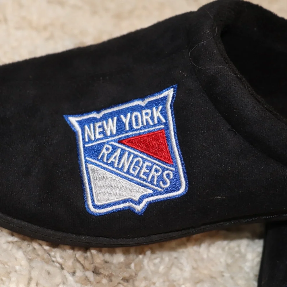 Mens New York Ranger Black Scuff Embroidered Logo Memory Foam Slipper Size XL - Picture 7 of 15